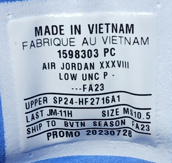 Air Jordan 38 Low - UNC Tar Heels PE