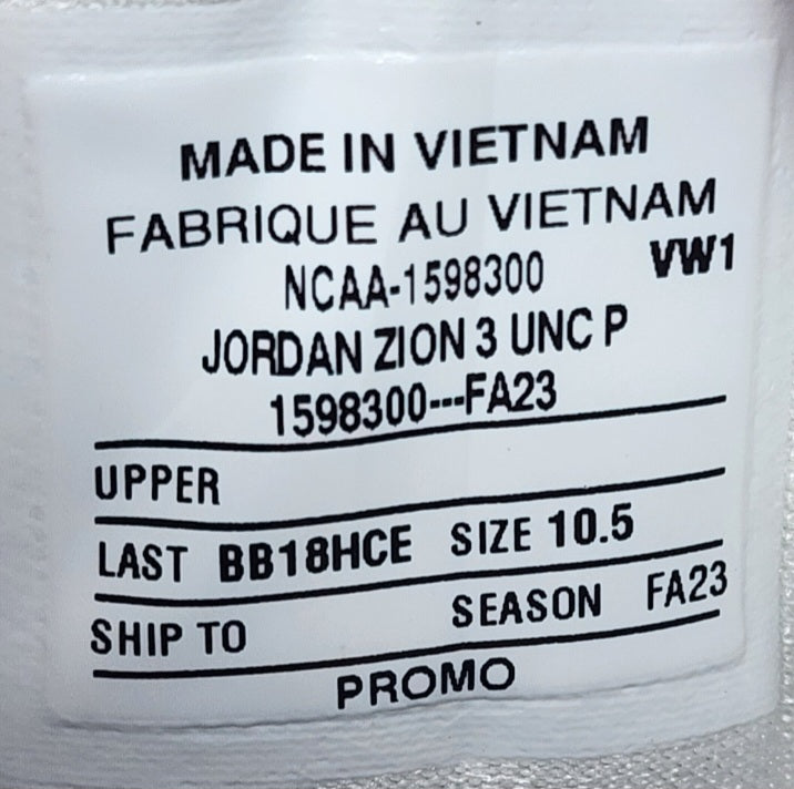 Jordan Zion 3 - UNC Tar Heels PE